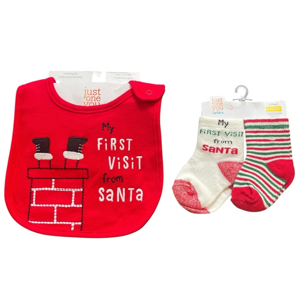 NWT My First Visit‎ From Santa Carter's Bib & Socks Set 6-12 Months